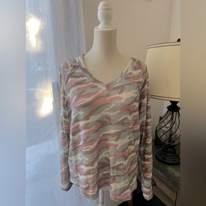 Pink Lily Camo V-Neck top